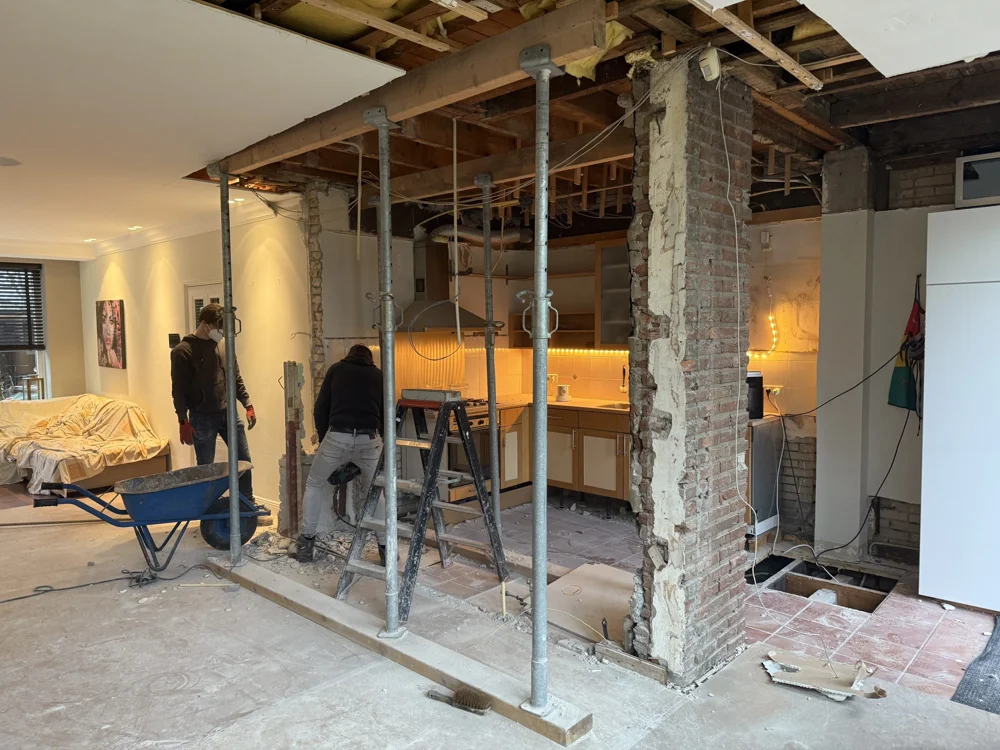 House undergoing renovation with exposed walls